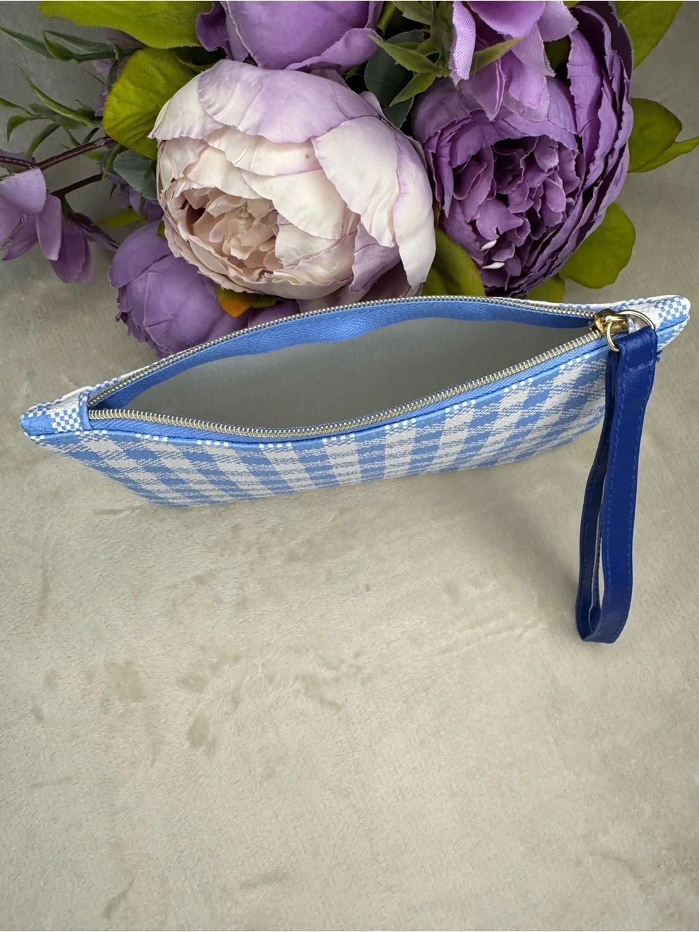 3 for $16 - NEW Ipsy Blue and White Gingham Cosmetic Bag